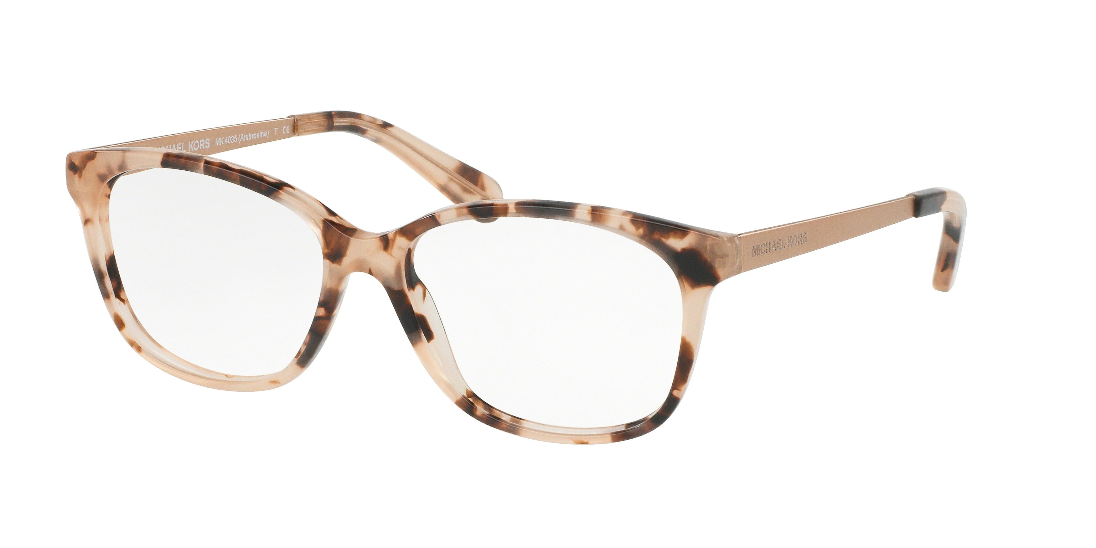 Michael Kors AMBROSINE MK4035 Rectangle Eyeglasses 3205-Pink Tortoise 53-135-15 - Color Map Tortoise