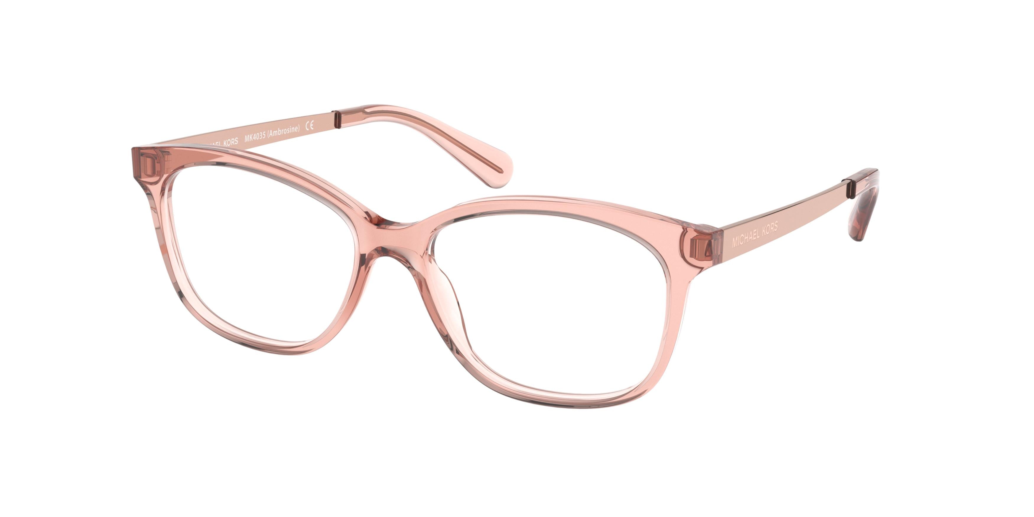 Michael Kors AMBROSINE MK4035 Rectangle Eyeglasses 3689-Transparent Mulberry 53-135-15 - Color Map Violet