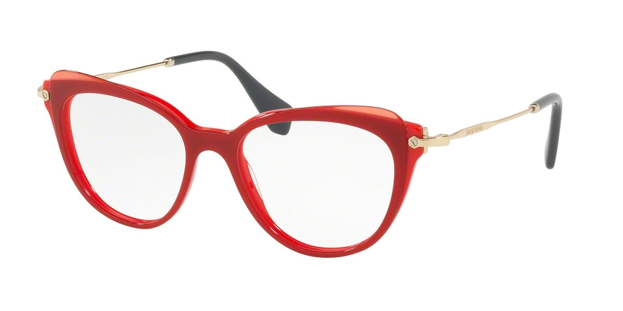 Miu Miu MU01QVA Cat Eye Eyeglasses VX91O1-RED/TOP TRANSPARENT RED 52-17-140 - Color Map red