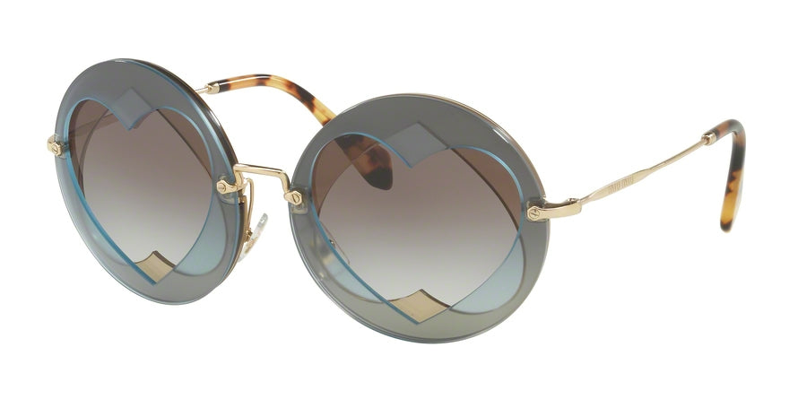 Miu Miu MU01SS Round Sunglasses  VA00A7-AZURE/HAZELNUT 62-14-140 - Color Map light blue