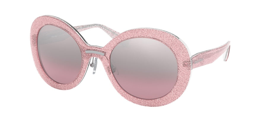 Miu Miu MU04VS Round Sunglasses  1467L1-GLITTER PINK 53-23-140 - Color Map pink