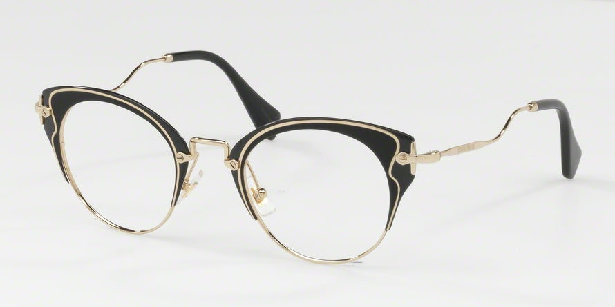 Miu Miu MU52PV Cat Eye Eyeglasses  1AB1O1-PALE GOLD/MATTE BLACK/BLACK 48-23-145 - Color Map black