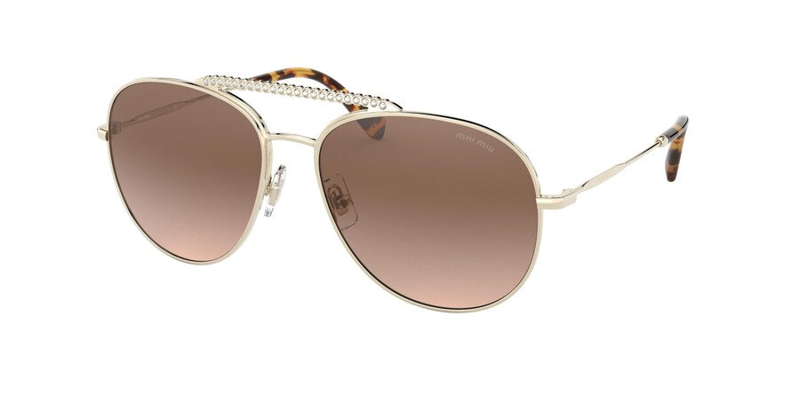 Miu Miu MU53VS Round Sunglasses ZVNQZ9-PALE GOLD 57-16-140 - Color Map gold