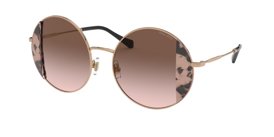 Miu Miu MU57VS Round Sunglasses 07D0A6-PINK HAVANA/PINK GOLD 49-19-140 - Color Map havana