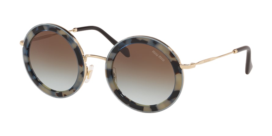 Miu Miu CORE COLLECTION MU59US Round Sunglasses 08D07B-BEIGE HAVANA/TOP LIGHT BLUE 48-26-140 - Color Map havana
