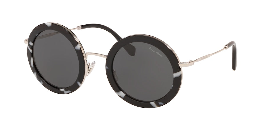 Miu Miu CORE COLLECTION MU59US Round Sunglasses PC75S0-HAVANA BLACK/WHITE 48-26-140 - Color Map havana