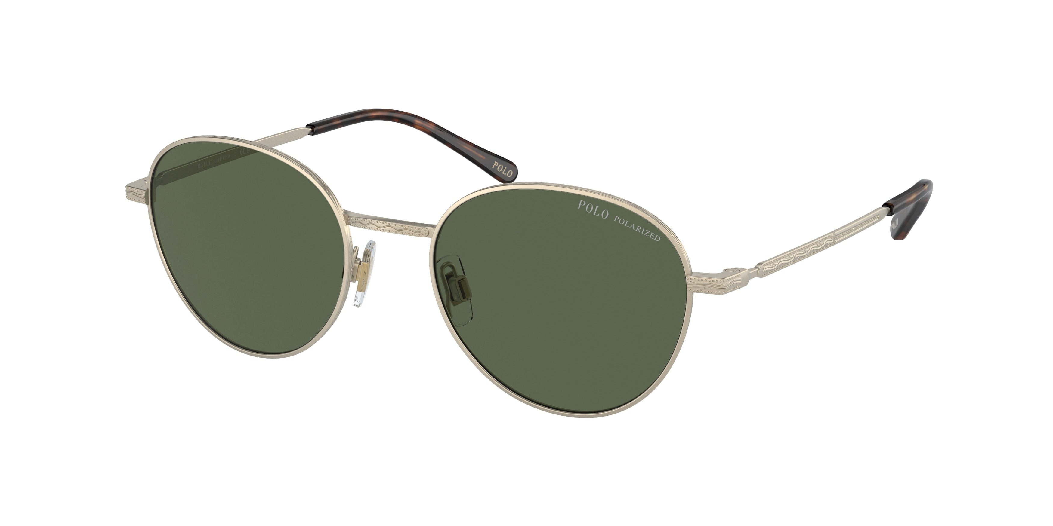Polo PH3144 Round Sunglasses 92119A-Semi-Shiny Pale Gold 51-145-19 - Color Map Polarized Dark Green