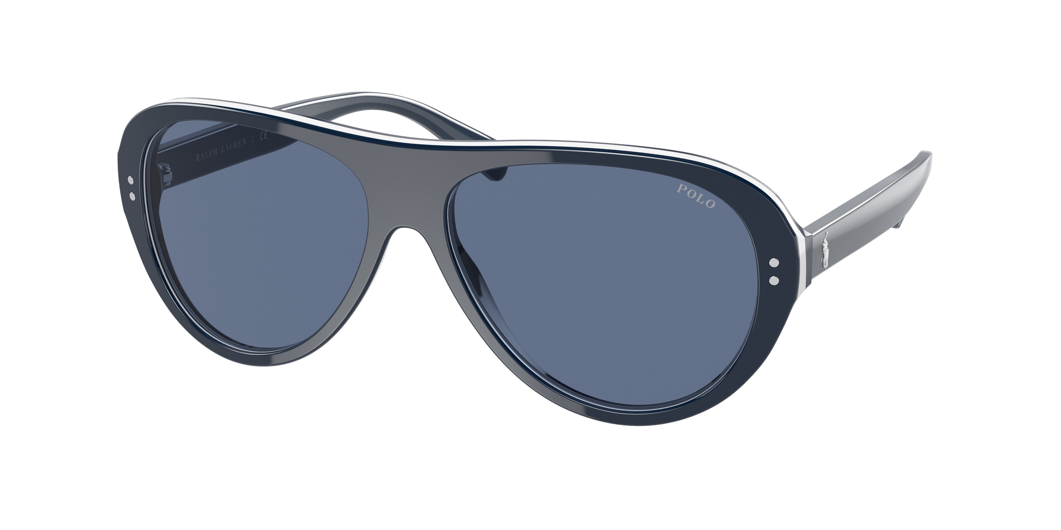 Polo PH4178 Pilot Sunglasses 599180-Shiny Navy+White+Navy 59-145-15 - Color Map Blue