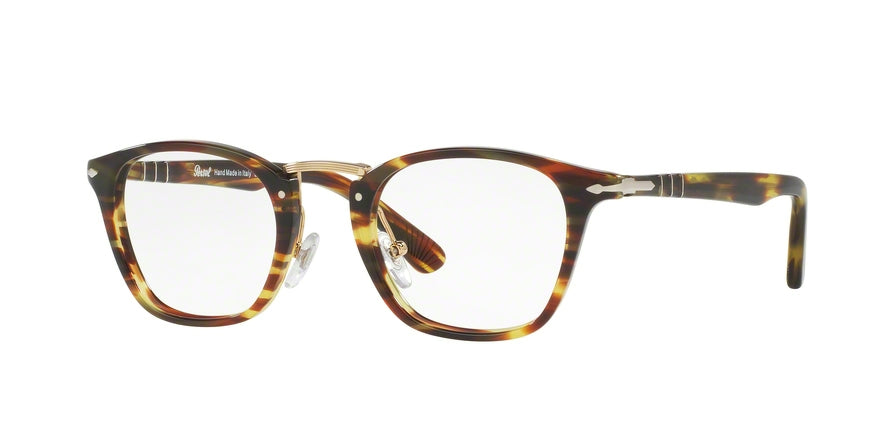 Persol PO3109V Rectangle Eyeglasses 938-GREEN STRIPED BROWN 49-22-145 - Color Map green