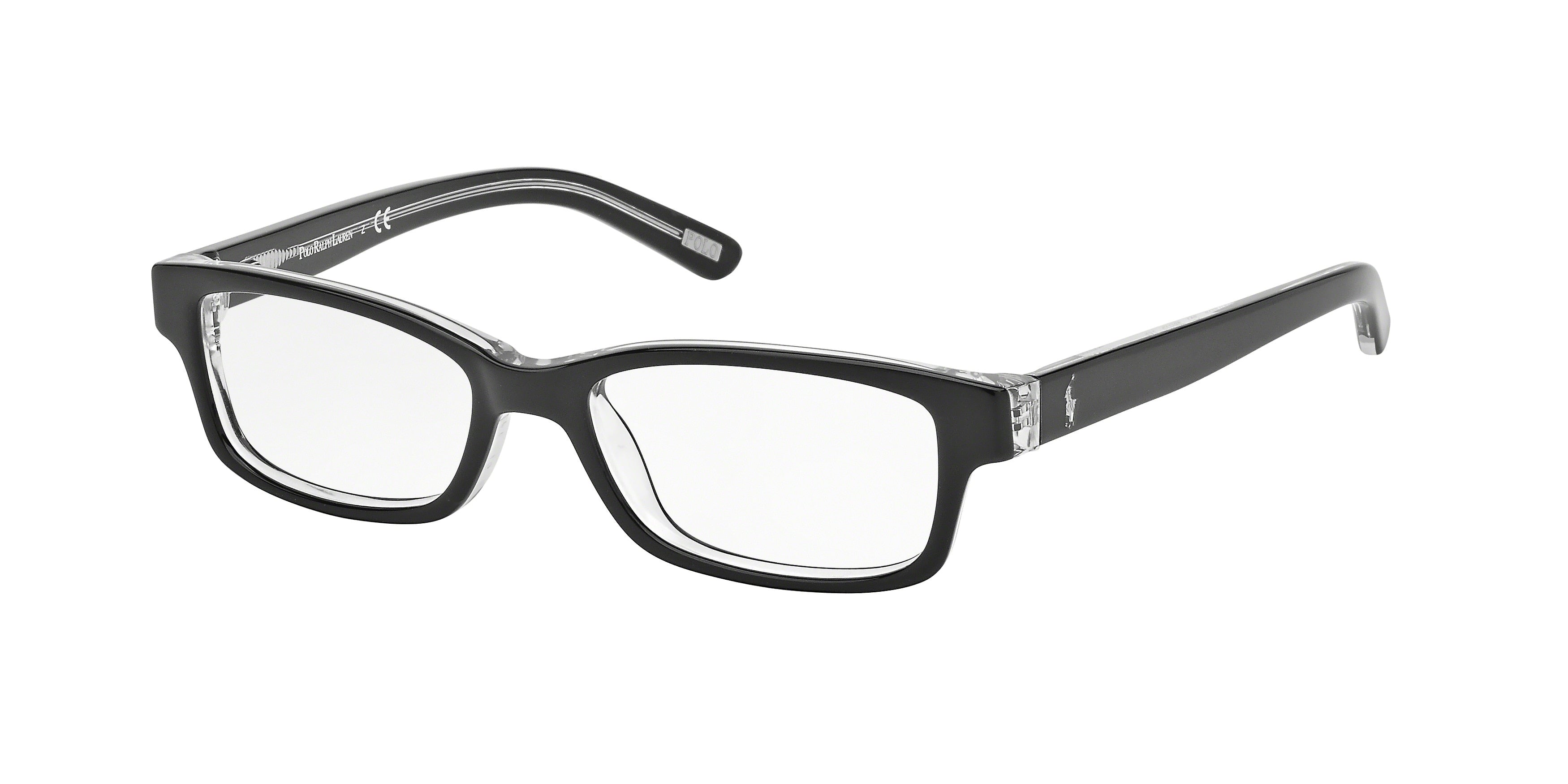 Polo Prep PP8518 Rectangle Eyeglasses  541-Shiny Black On Crystal 46-125-15 - Color Map Black