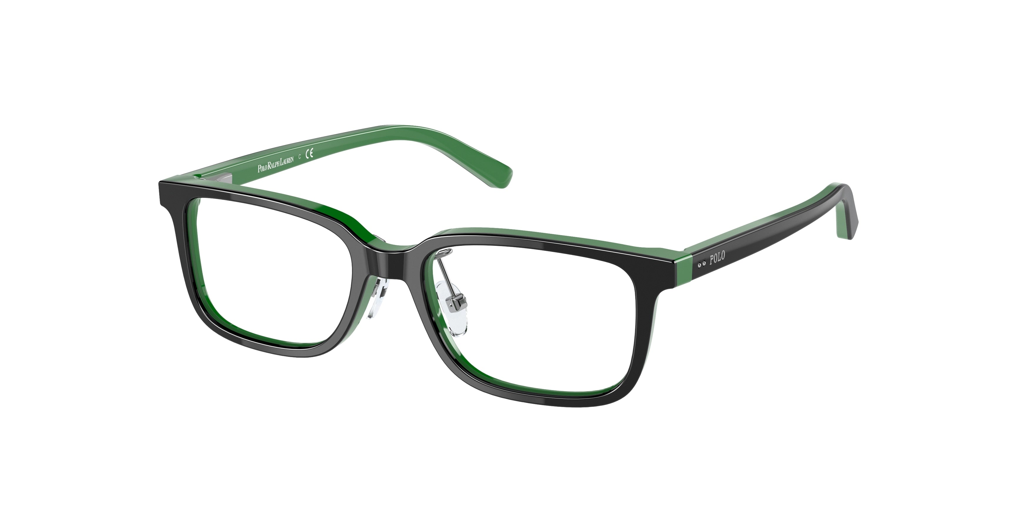 Polo Prep PP8545 Rectangle Eyeglasses 5613-Shiny Black On Green 47-130-15 - Color Map Black