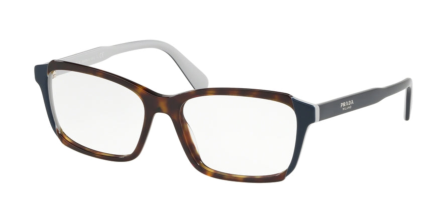 Prada HERITAGE PR01VVF Pillow Eyeglasses  W3C1O1-HAVANA/TOP BLUE/GREY 55-16-140 - Color Map havana