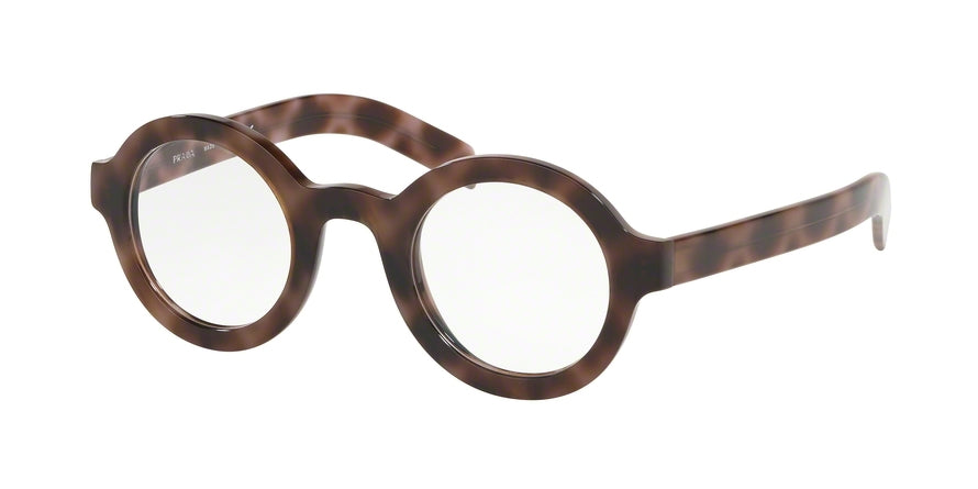 Prada CONCEPTUAL PR01XV Round Eyeglasses 5201O1-SPOTTED DARK BROWN 43-26-145 - Color Map havana