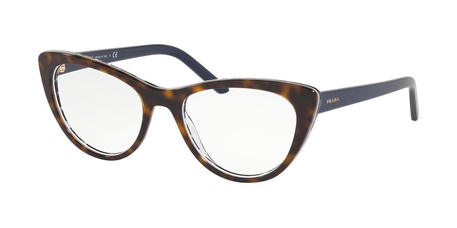 Prada CONCEPTUAL PR05XVF Cat Eye Eyeglasses 5121O1-HAVANA/BLUE CHESS 53-17-140 - Color Map blue