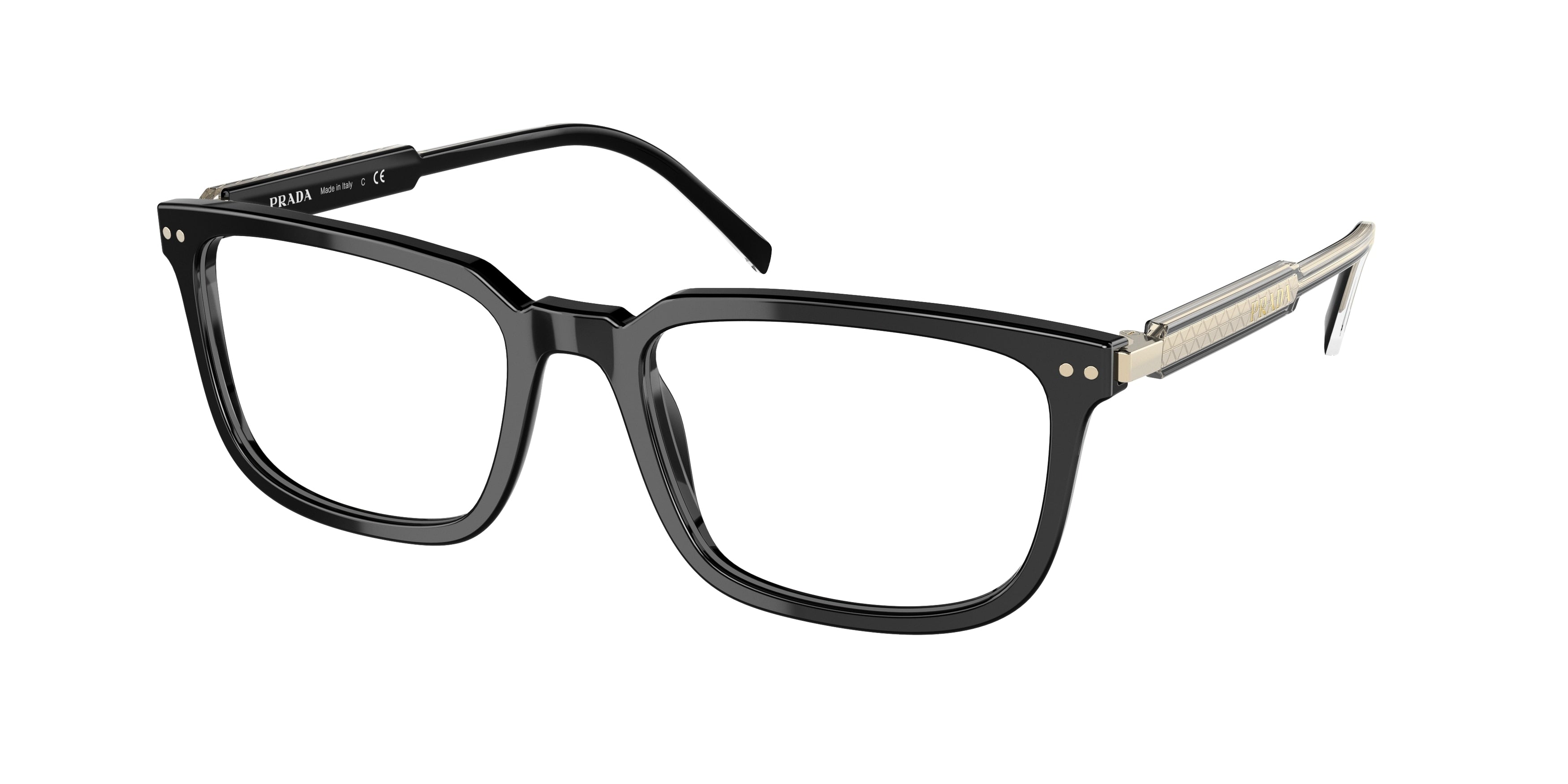 Prada PR13YVF Rectangle Eyeglasses  AAV1O1-Black 56-145-18 - Color Map Black