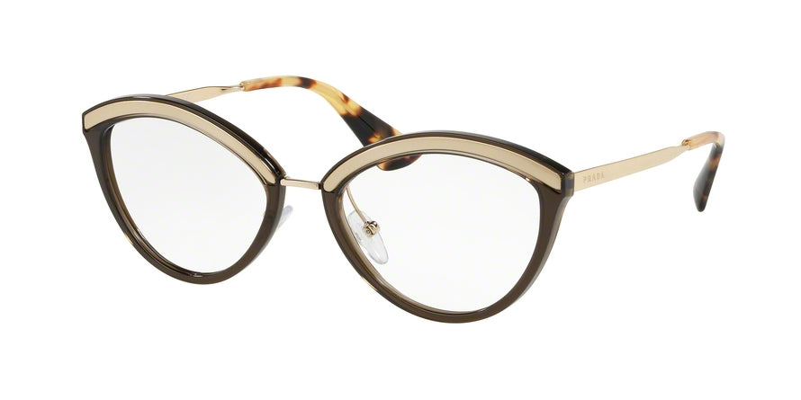 Prada CATWALK PR14UV Oval Eyeglasses KJM1O1-SAND PALE GOLD/DARK BROWN 54-18-145 - Color Map light brown