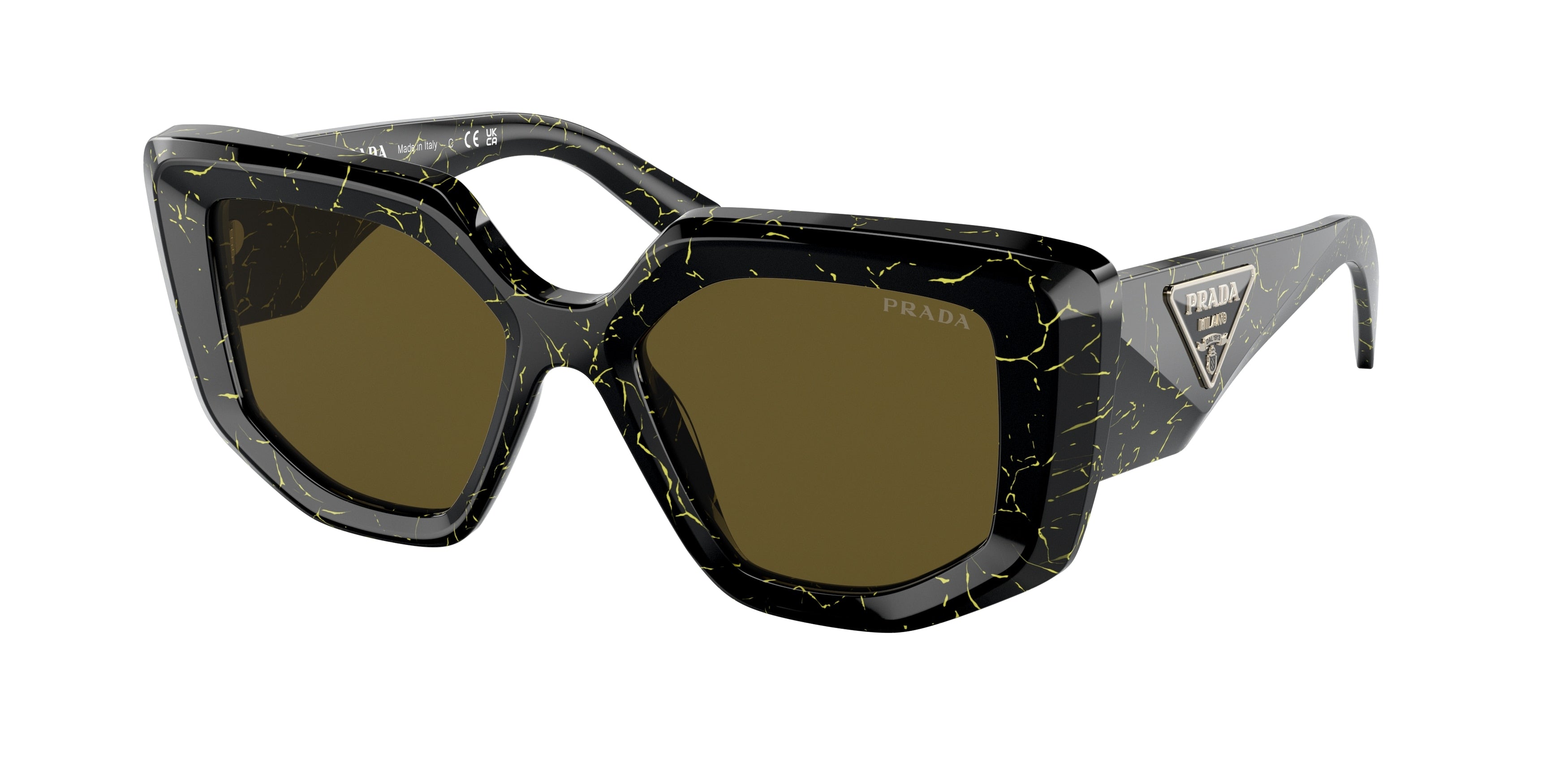 Prada PR14ZS Irregular Sunglasses  19D01T-Black/Yellow Marble 49-140-18 - Color Map Black
