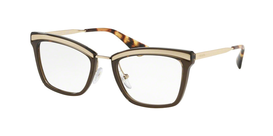 Prada CATWALK PR15UV Rectangle Eyeglasses KJM1O1-SAND PALE GOLD/DARK BROWN 50-19-140 - Color Map light brown