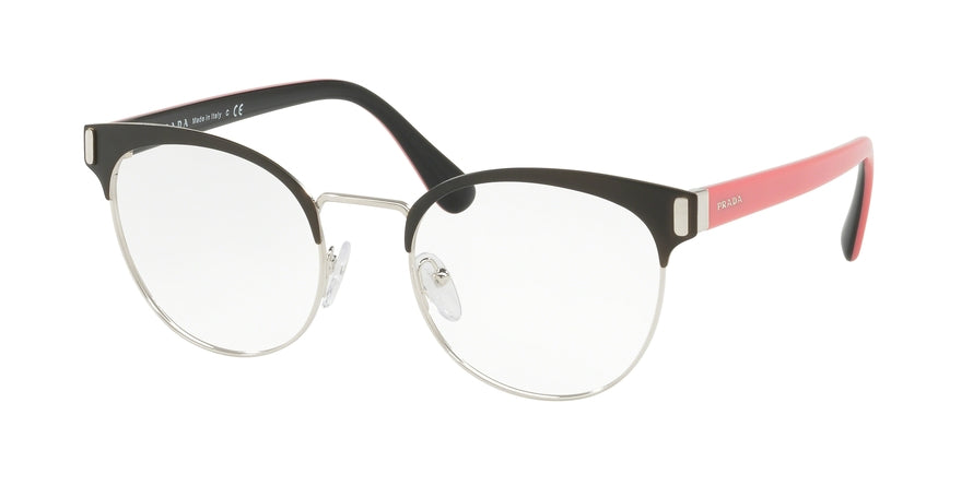 Prada PR63TV Oval Eyeglasses 1BO1O1-MATTE BLACK/SILVER 52-19-140 - Color Map black