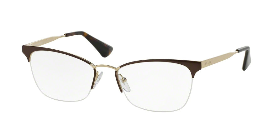 Prada PR65QV Rectangle Eyeglasses DHO1O1-BROWN/PALE GOLD 53-17-140 - Color Map brown
