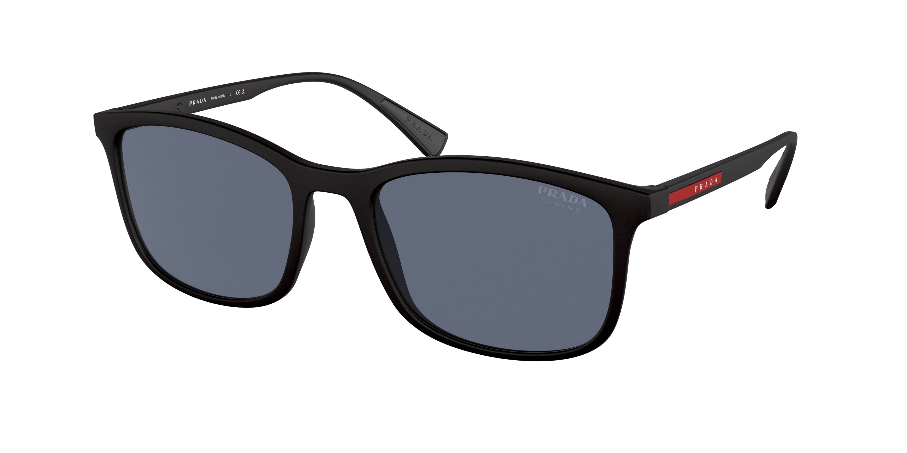 Prada Linea Rossa LIFESTYLE PS01TS Rectangle Sunglasses  DG009R-Rubber Black 55-140-19 - Color Map Black