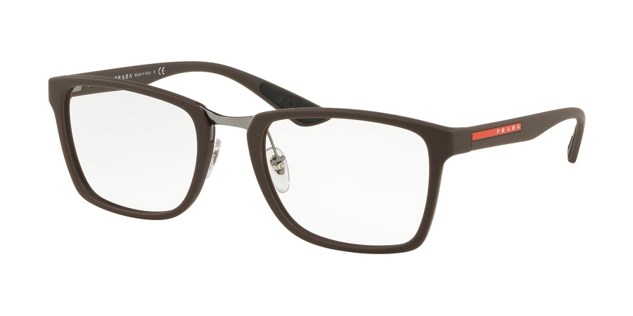Prada Linea Rossa ACTIVE PS06LV Rectangle Eyeglasses VYY1O1-BROWN RUBBER 55-21-145 - Color Map brown