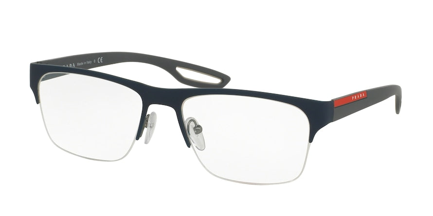 Prada Linea Rossa ACTIVE PS55FV Rectangle Eyeglasses  TFY1O1-TOP BLUE RUBBER ON GUNMETAL 56-18-140 - Color Map blue