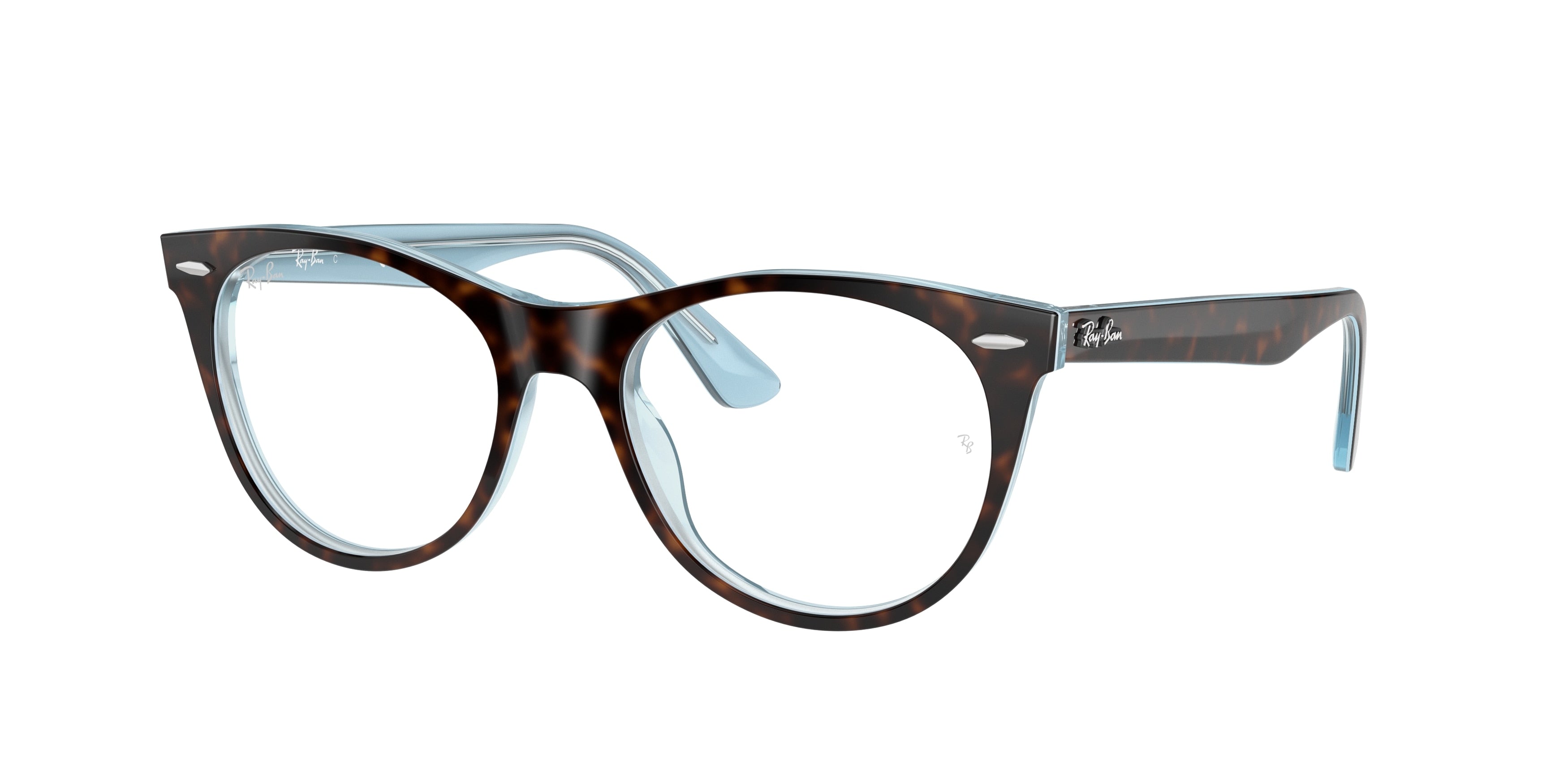 Ray-Ban Optical WAYFARER II RX2185V Phantos Eyeglasses 5883-Havana On Light Blue 52-145-18 - Color Map Brown