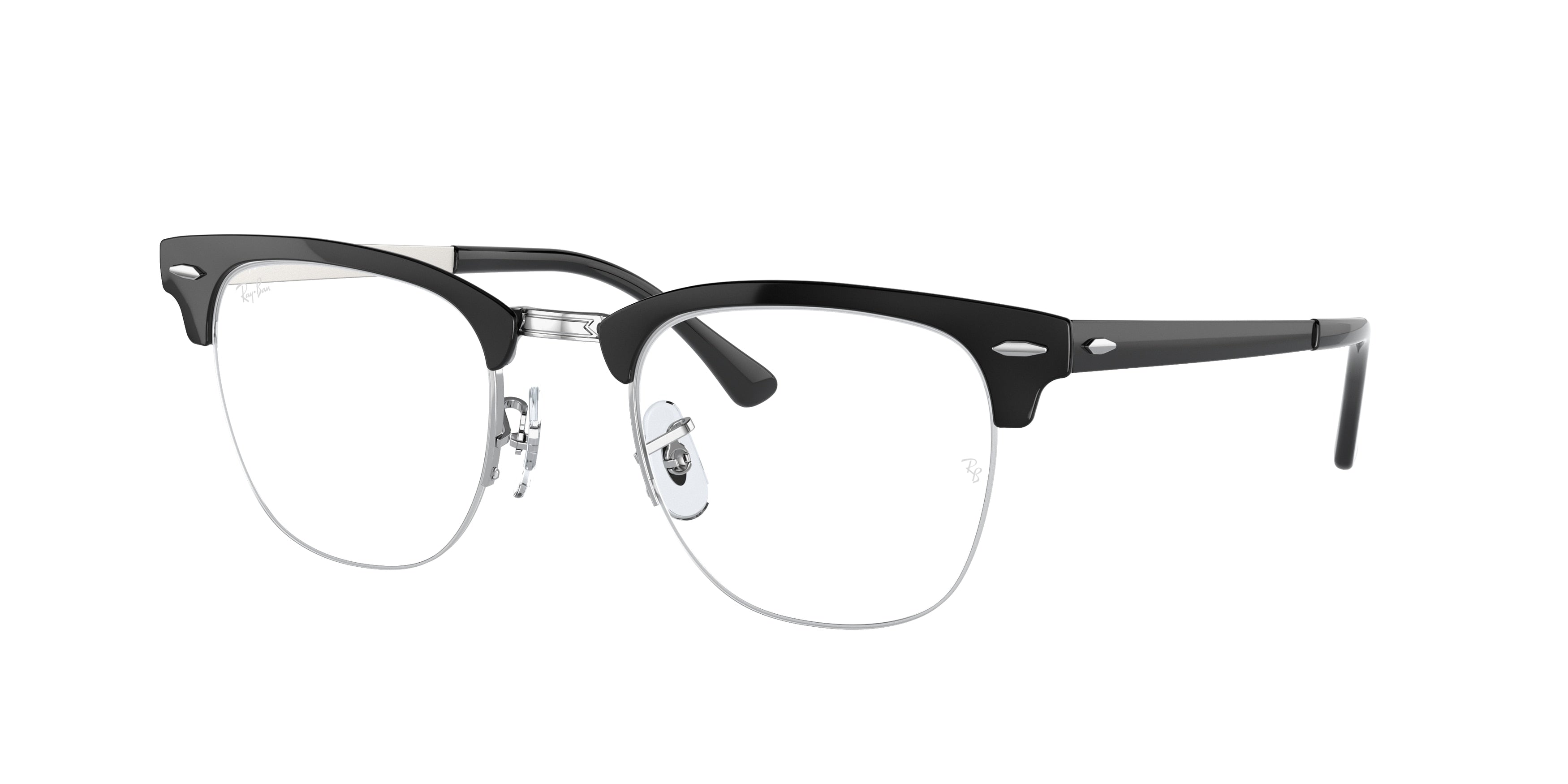 Ray-Ban Optical CLUBMASTER METAL RX3716VM Square Eyeglasses 2861-Black On Silver 50-145-22 - Color Map Black