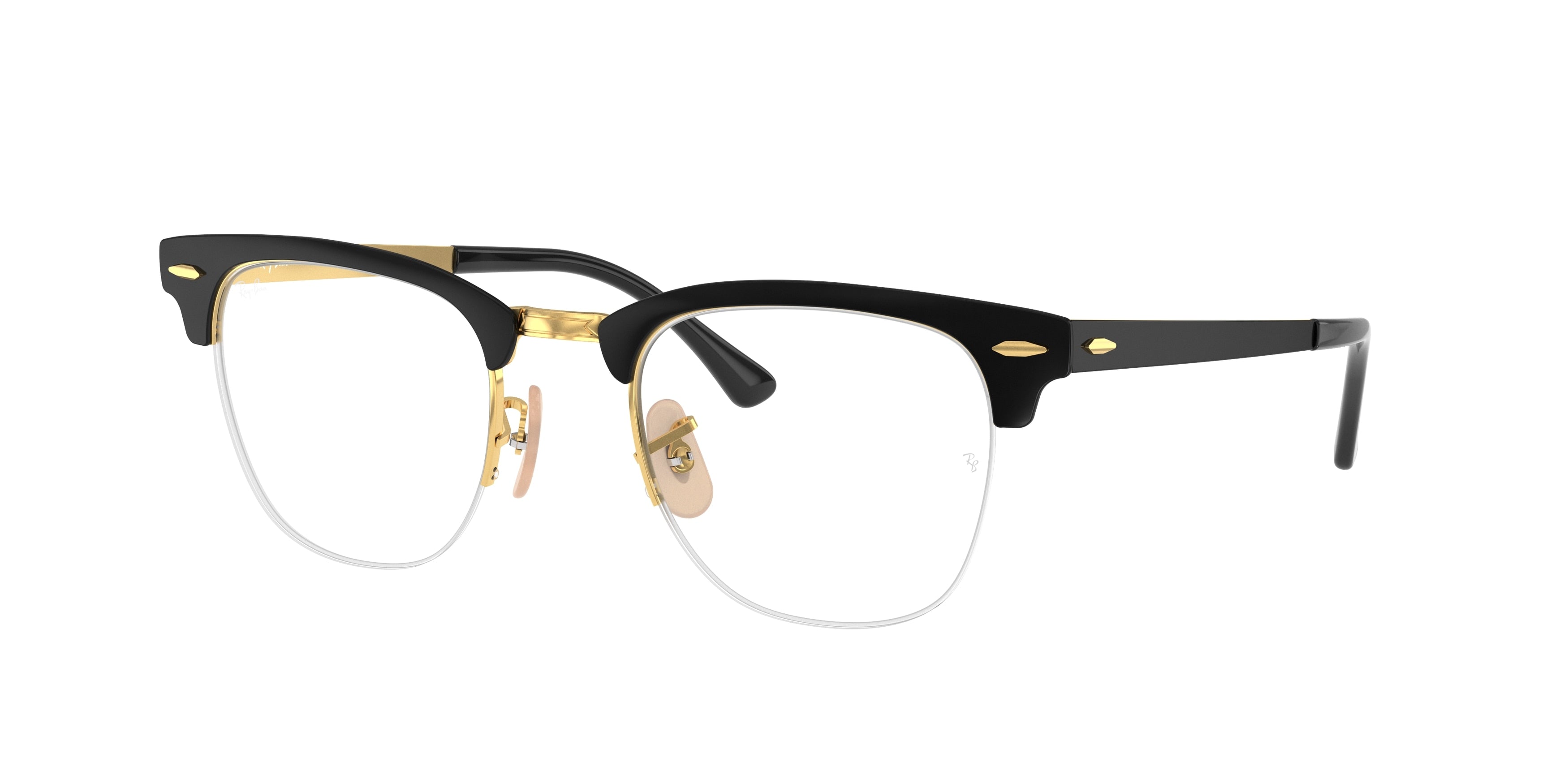 Ray-Ban Optical CLUBMASTER METAL RX3716VM Square Eyeglasses 2890-Black On Gold 50-145-22 - Color Map Black
