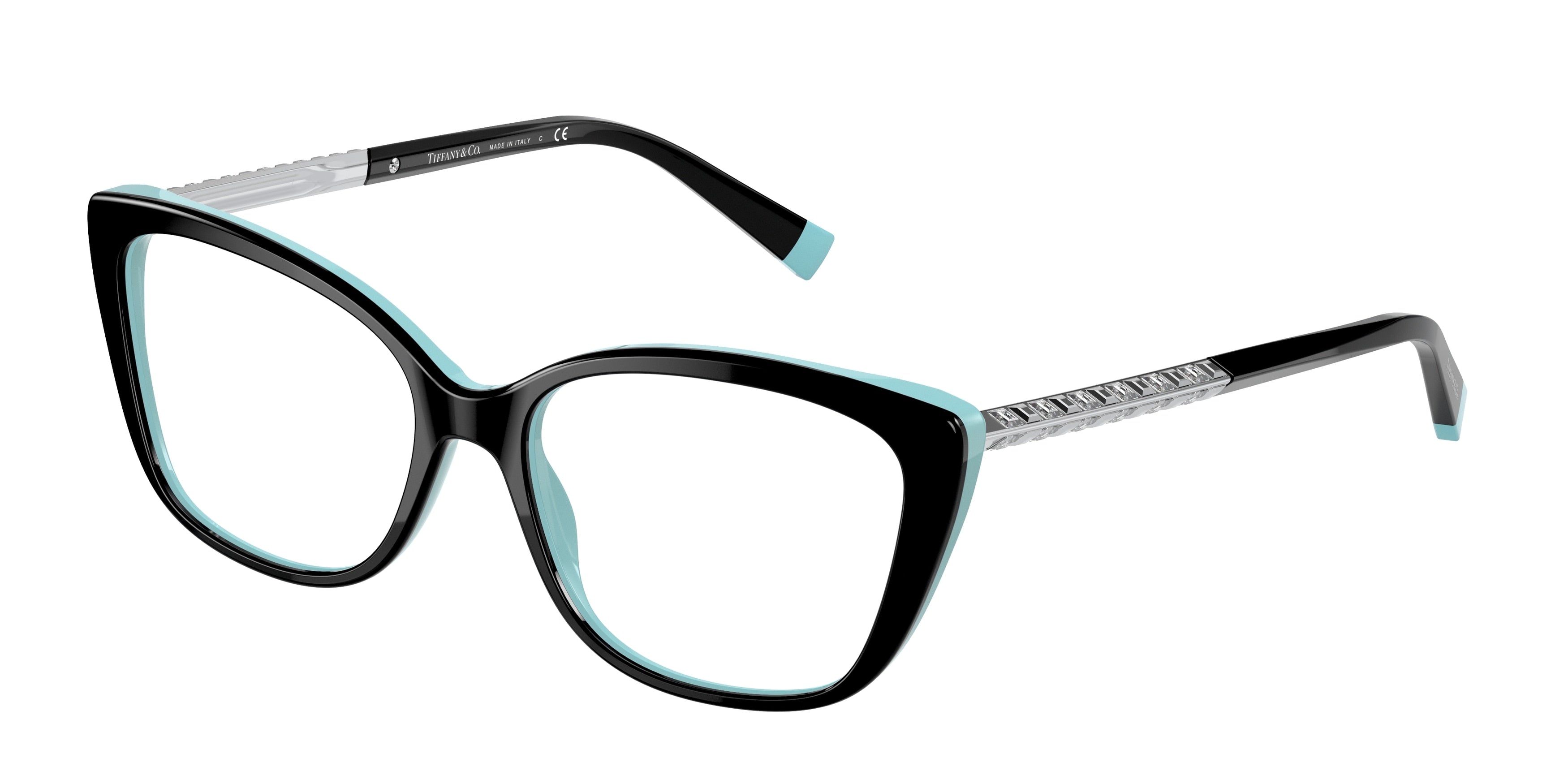 Tiffany TF2208B Cat Eye Eyeglasses  8055-Black On Tiffany Blue 54-140-16 - Color Map Black