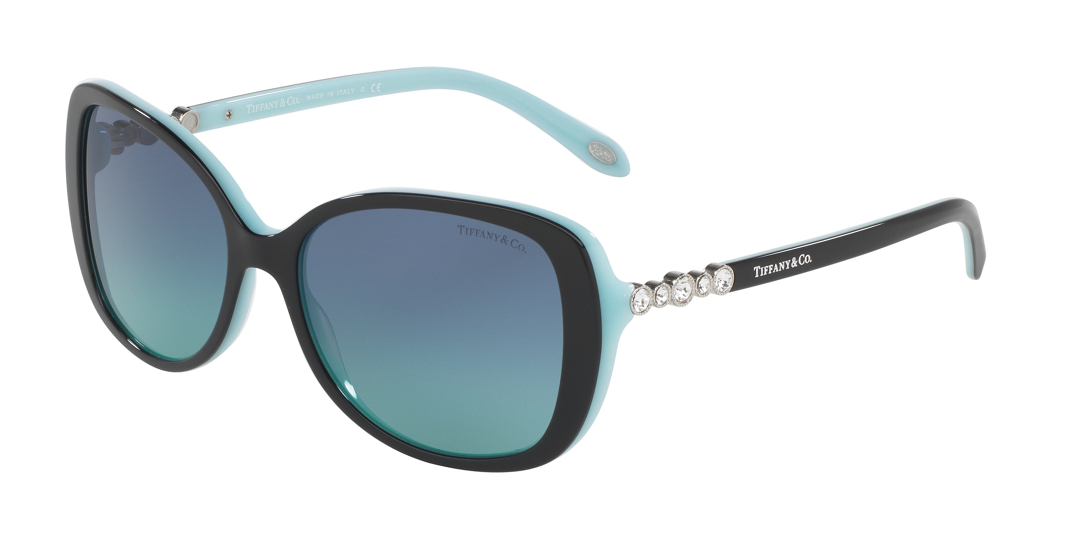 Tiffany TF4121B Rectangle Sunglasses  80559S-Black On Tiffany Blue 55-140-16 - Color Map Black