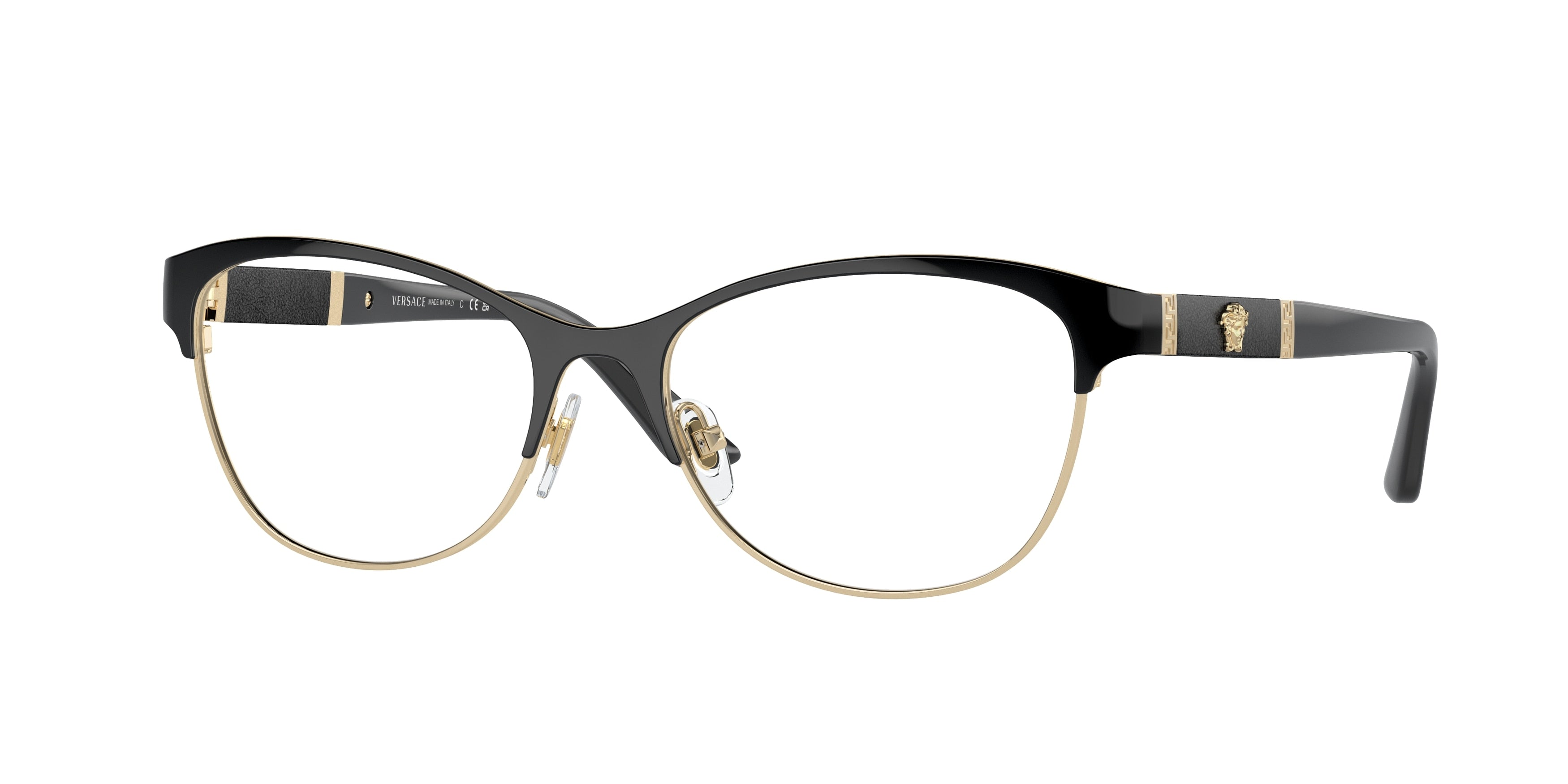 Versace VE1233Q Irregular Eyeglasses  1366-Black/Pale Gold 52-140-17 - Color Map Black