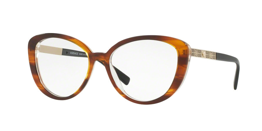 Versace VE3229 Cat Eye Eyeglasses 5191-STRIPED HAVANA 54-16-140 - Color Map brown