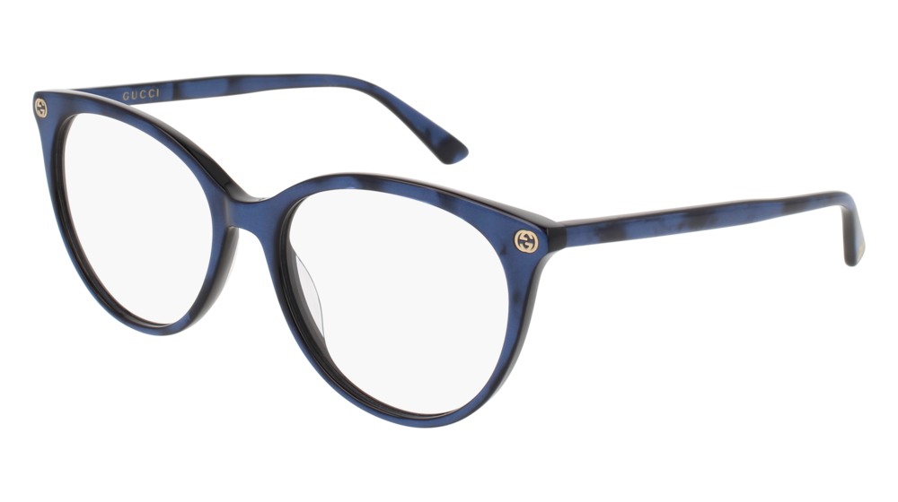 GUCCI GG0093O ROUND / OVAL Eyeglasses For Women GG0093O-005 BLUE BLUE / TRANSPARENT SHINY 53-17-140