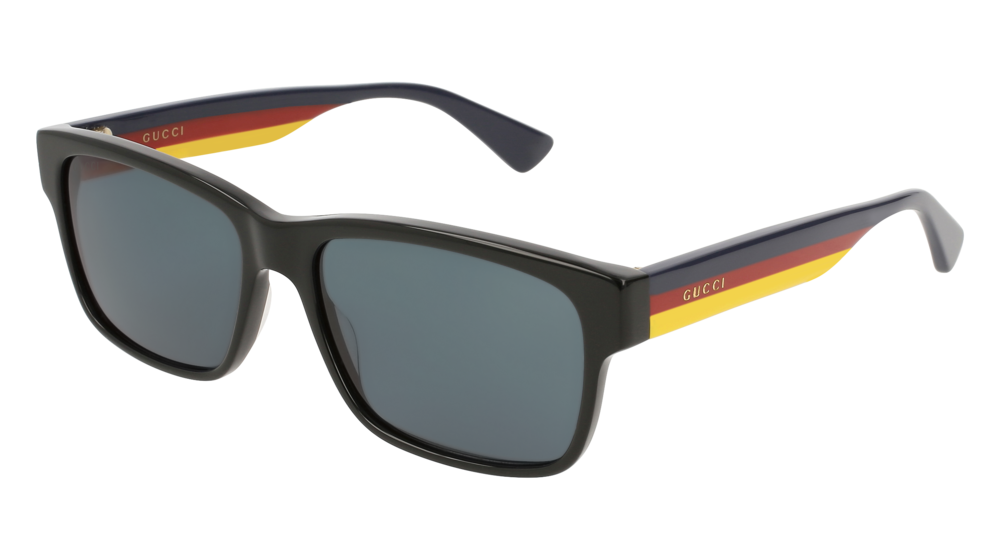 GUCCI GG0340S RECTANGULAR / SQUARE Sunglasses For Men GG0340S-009 BLACK MULTICOLOR / BLUE SHINY 58-17-150