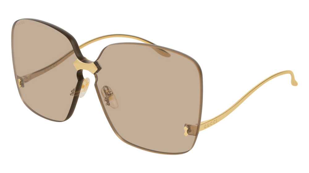 GUCCI GG0352S RECTANGULAR / SQUARE Sunglasses For Women GG0352S-002 GOLD GOLD / BROWN SHINY 99-0-145