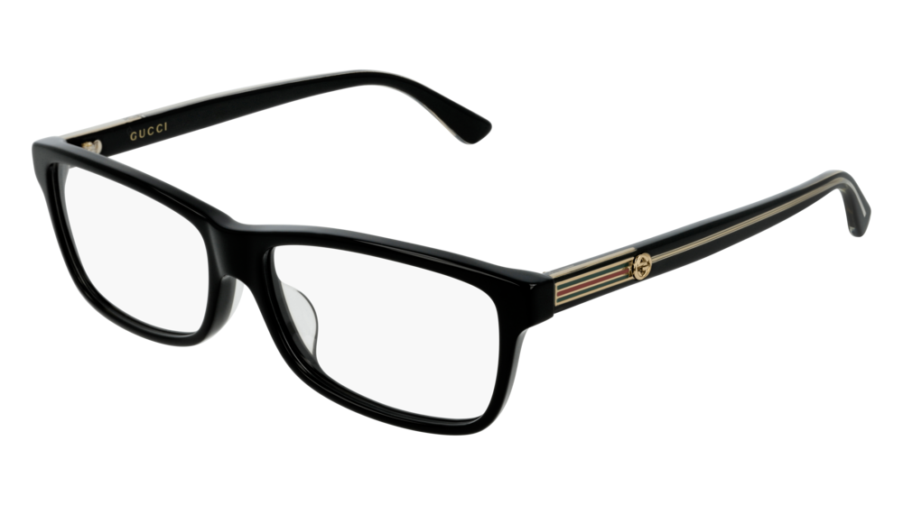 GUCCI GG0378OA RECTANGULAR / SQUARE Eyeglasses For Women GG0378OA-001 BLACK BLACK / TRANSPARENT SHINY 55-14-145