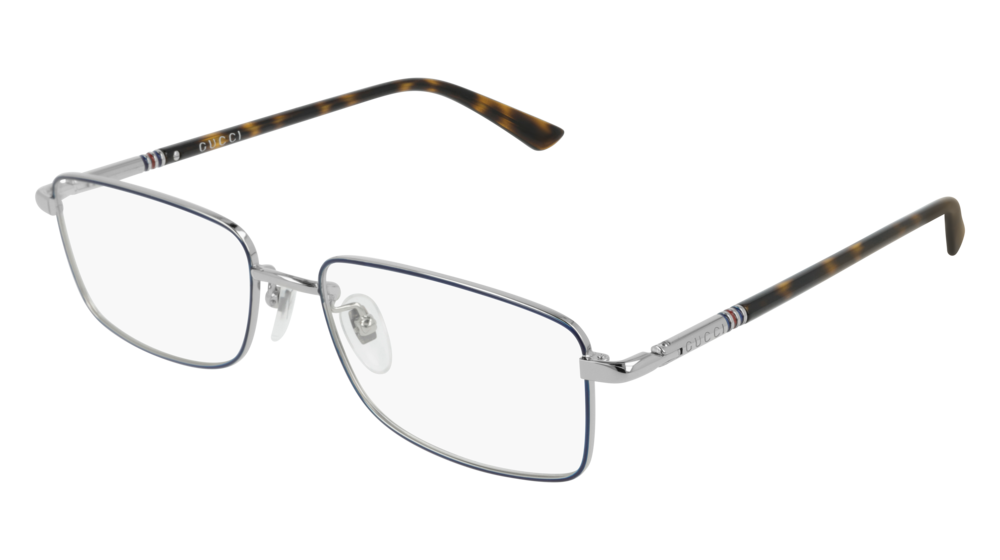GUCCI GG0391O RECTANGULAR / SQUARE Eyeglasses For Men GG0391O-008 BLUE HAVANA / TRANSPARENT SILVER 55-17-140