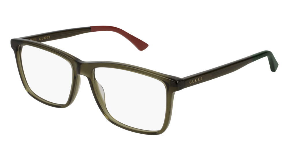 GUCCI GG0407O RECTANGULAR / SQUARE Eyeglasses For Men GG0407O-008 GREEN GREEN / TRANSPARENT TRANSPARENT 57-16-145