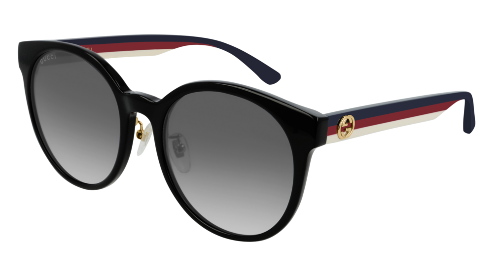 GUCCI GG0416SK ROUND / OVAL Sunglasses For Women GG0416SK-001 BLACK MULTICOLOR / GREY SHINY 55-20-145