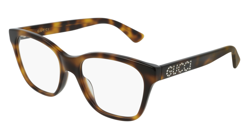 GUCCI GG0420O RECTANGULAR / SQUARE Eyeglasses For Women GG0420O-002 HAVANA HAVANA / TRANSPARENT SHINY 52-18-140