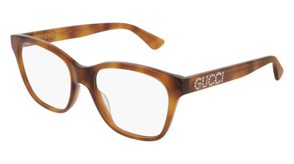 GUCCI GG0420O RECTANGULAR / SQUARE Eyeglasses For Women GG0420O-004 HAVANA HAVANA / TRANSPARENT YELLOW 52-18-140
