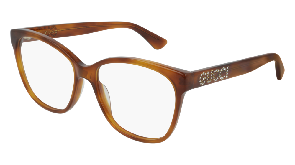 GUCCI GG0421O RECTANGULAR / SQUARE Eyeglasses For Women GG0421O-004 HAVANA HAVANA / TRANSPARENT YELLOW 55-16-140
