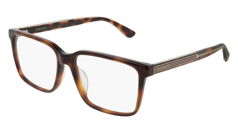 GUCCI GG0385OA RECTANGULAR / SQUARE Eyeglasses For Men GG0385OA-003 HAVANA HAVANA / TRANSPARENT SHINY 55-16-145