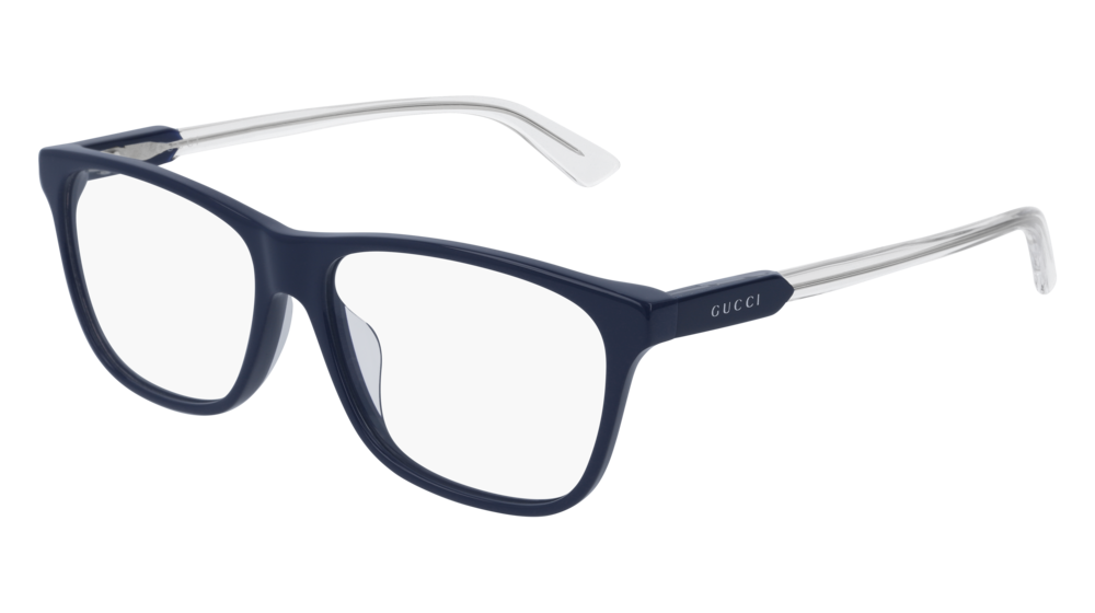 GUCCI GG0492OA RECTANGULAR / SQUARE Eyeglasses For Men GG0492OA-005 BLUE BLUE / TRANSPARENT SHINY 56-15-150