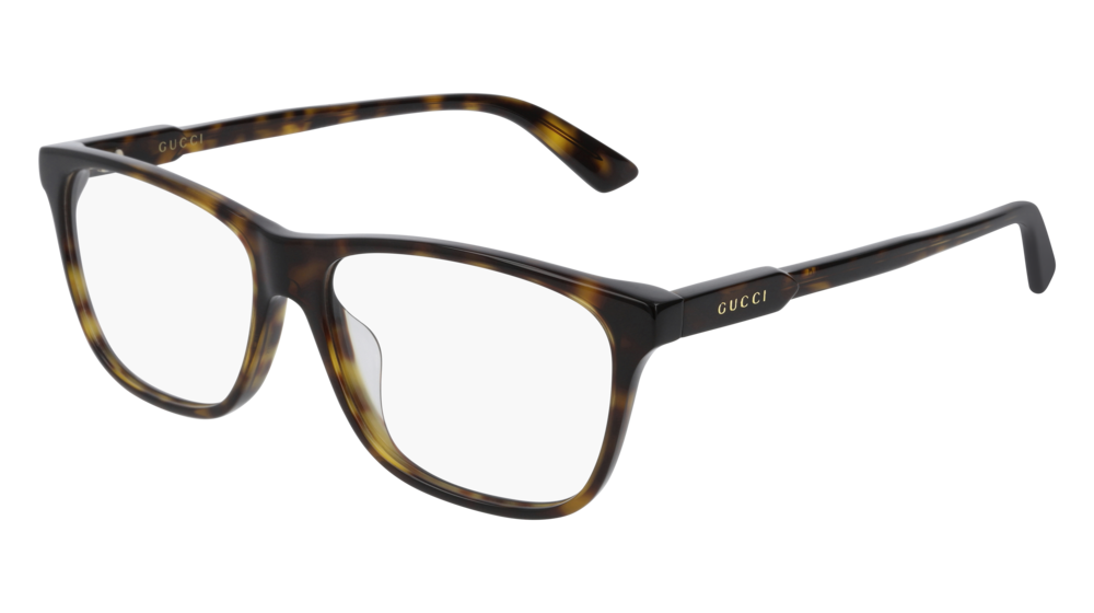 GUCCI GG0492OA RECTANGULAR / SQUARE Eyeglasses For Men GG0492OA-002 HAVANA HAVANA / TRANSPARENT DARK 56-15-150
