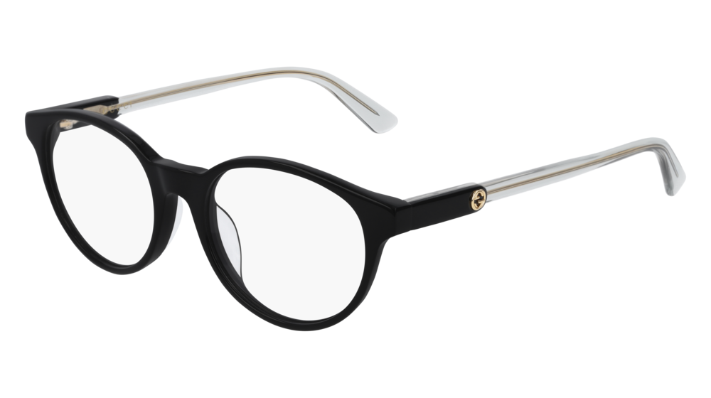 GUCCI GG0487OA ROUND / OVAL Eyeglasses For Women GG0487OA-005 BLACK BLACK / TRANSPARENT SHINY 49-17-150