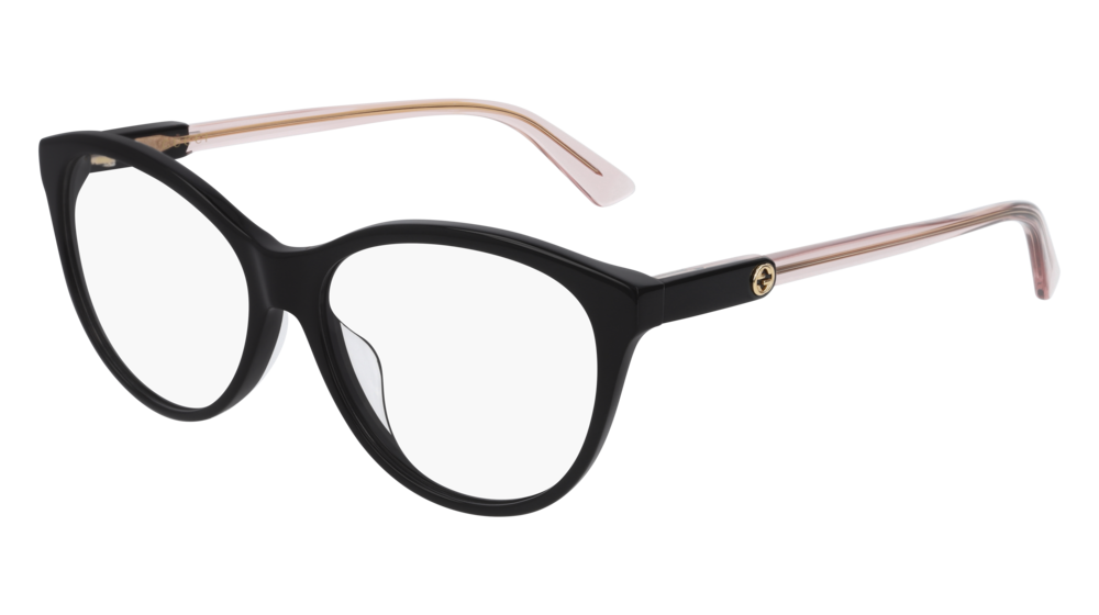GUCCI GG0486OA ROUND / OVAL Eyeglasses For Women GG0486OA-004 BLACK BLACK / TRANSPARENT SHINY 55-15-150