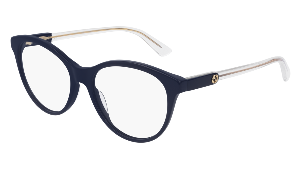 GUCCI GG0486O ROUND / OVAL Eyeglasses For Women GG0486O-005 BLUE BLUE / TRANSPARENT SHINY 54-17-145